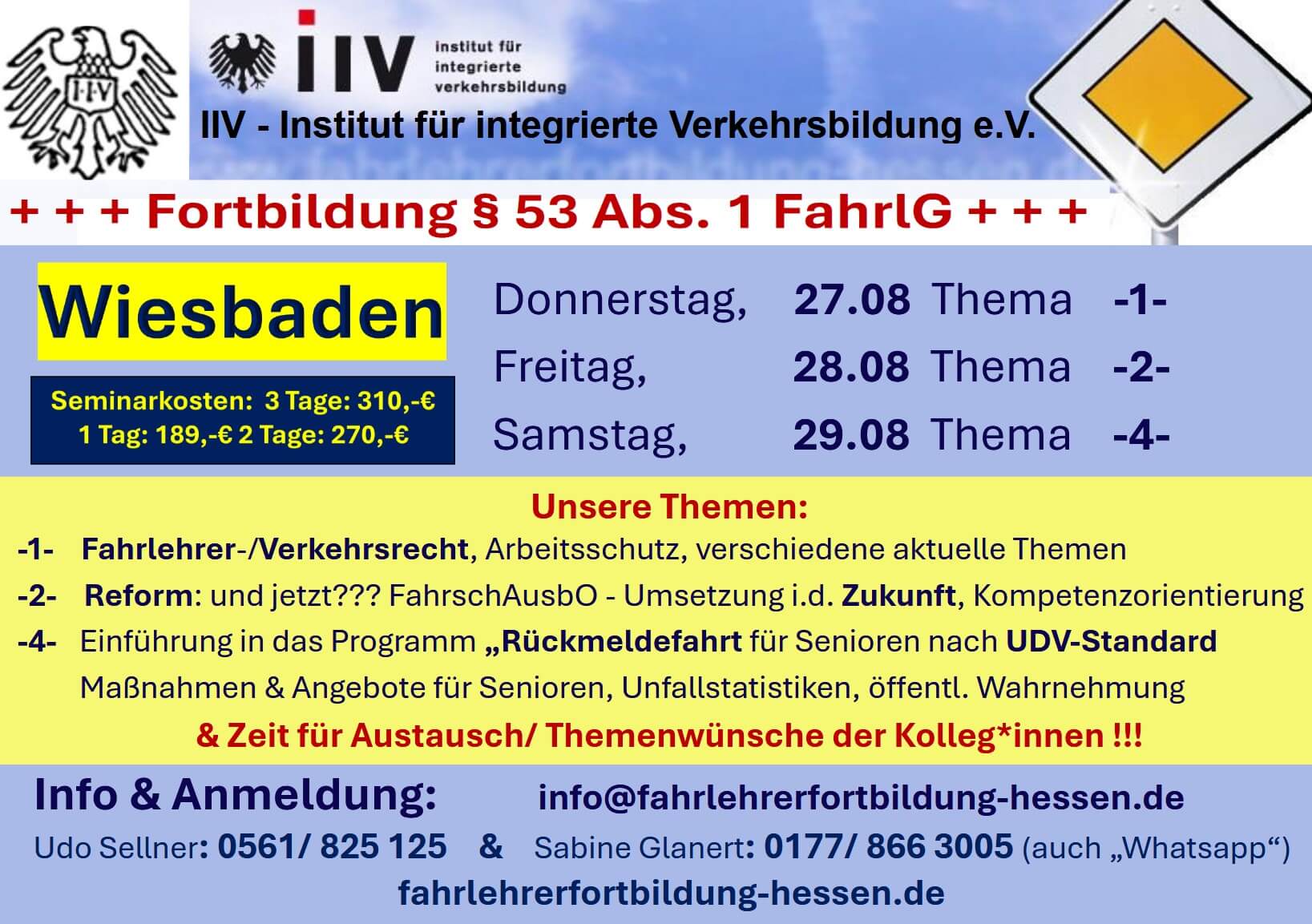 Flyer Termin Fahrlehrerfortbildung in Wiesbaden August 2026