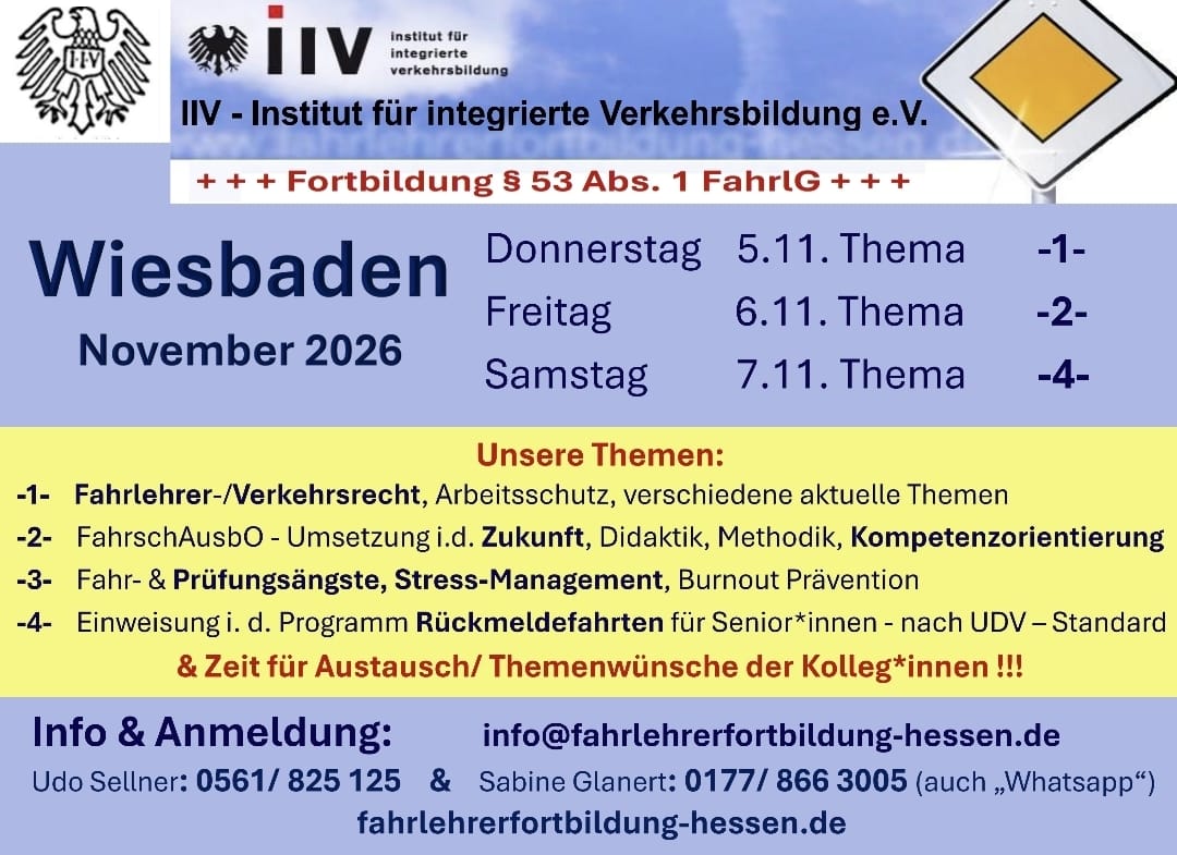 Termin Fahrlehrerfortbildung Wiesbaden November 2026