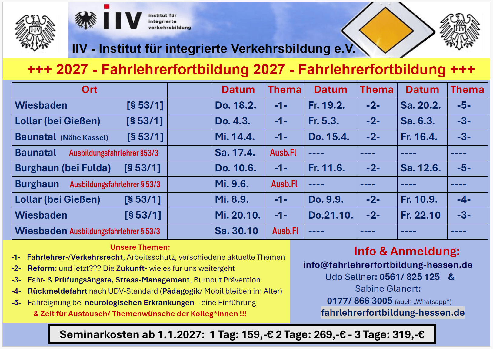 Termine Seminare Fahrlehrerfortbildung 2027